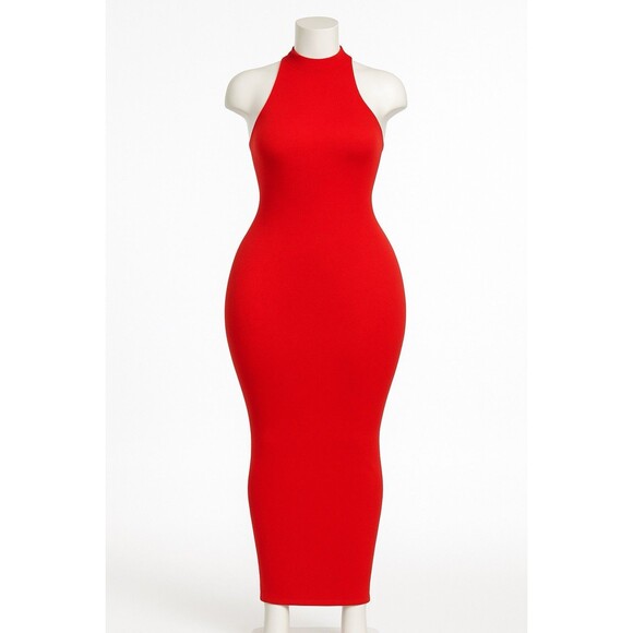 Women’s Red Halter Bodycon Maxi Dress – Sleeveless, Backless, Curve Sz xL - Picture 1 of 2